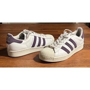 Adidas Superstar White Tech Cloud Purple Suede Shell Toe Sneakers Womens Size 9